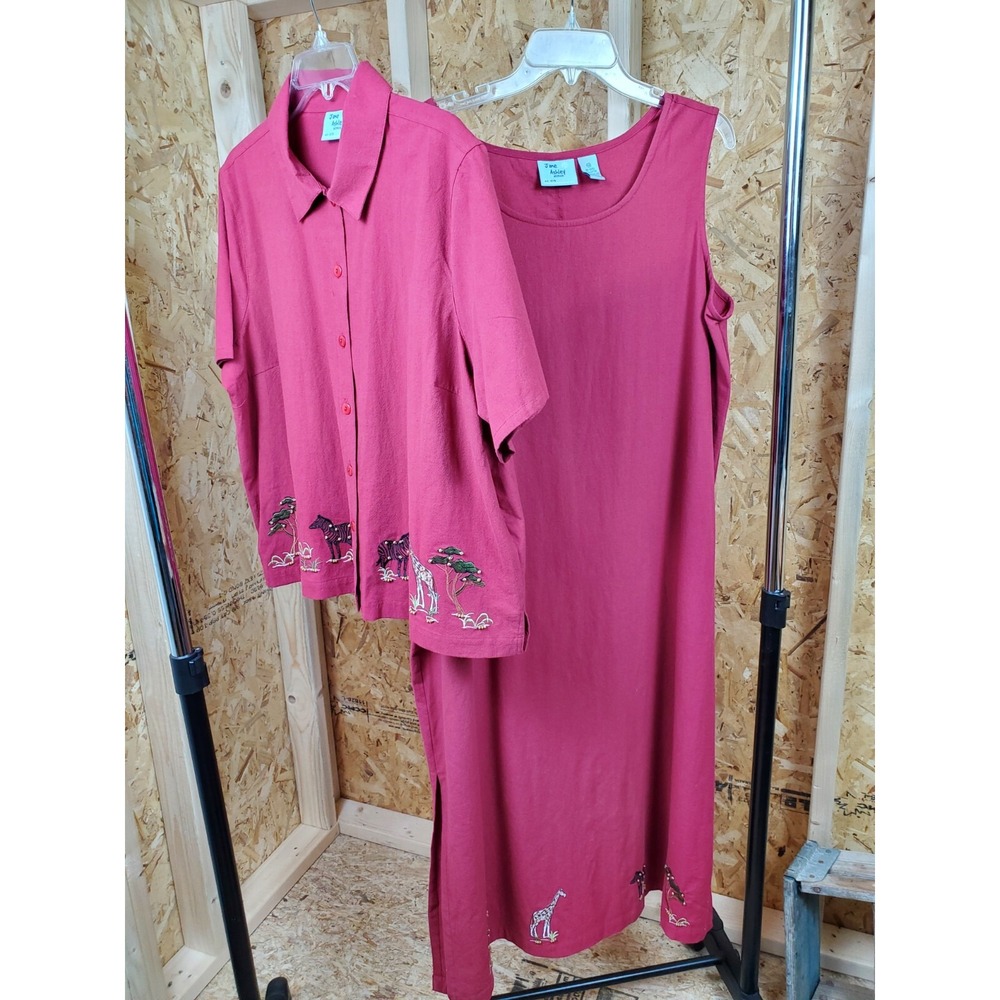 Jane Ashley Maxi Dress Womens 1X With Jacket Beaded Short Sleeve Red Embroidery